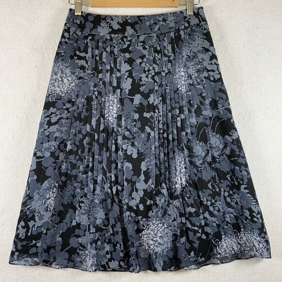 Ann Taylor Womens 100% Silk Floral Midi Skirt Sz 0 Dark Romantic Pleated Office - Picture 1 of 13